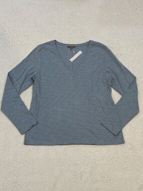 Lilla P Long Sleeve V-Neck Loose Knit Slub Cotton T-Shirt size XL Blue